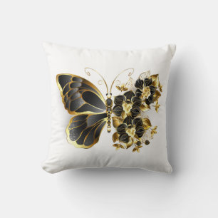 Guld Flower Butterfly med Black Orchid Kudde
