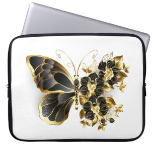Guld Flower Butterfly med Black Orchid Laptop Fodral