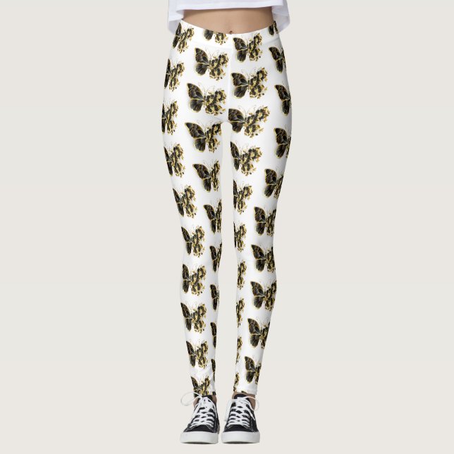 Guld Flower Butterfly med Black Orchid Leggings (Framsida)