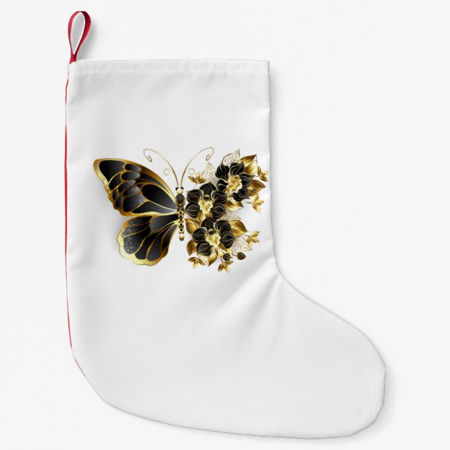 Guld Flower Butterfly med Black Orchid Liten Julstrumpa (Framsidan)