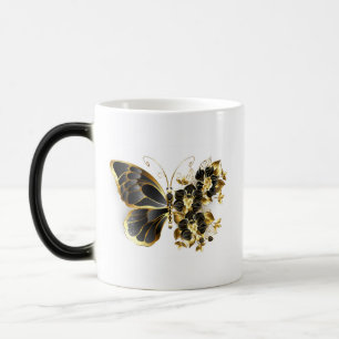 Guld Flower Butterfly med Black Orchid Magisk Mugg
