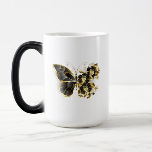Guld Flower Butterfly med Black Orchid Magisk Mugg