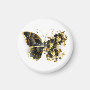 Guld Flower Butterfly med Black Orchid Magnet
