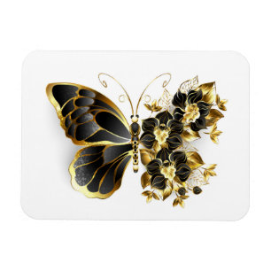 Guld Flower Butterfly med Black Orchid Magnet