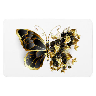 Guld Flower Butterfly med Black Orchid Magnet