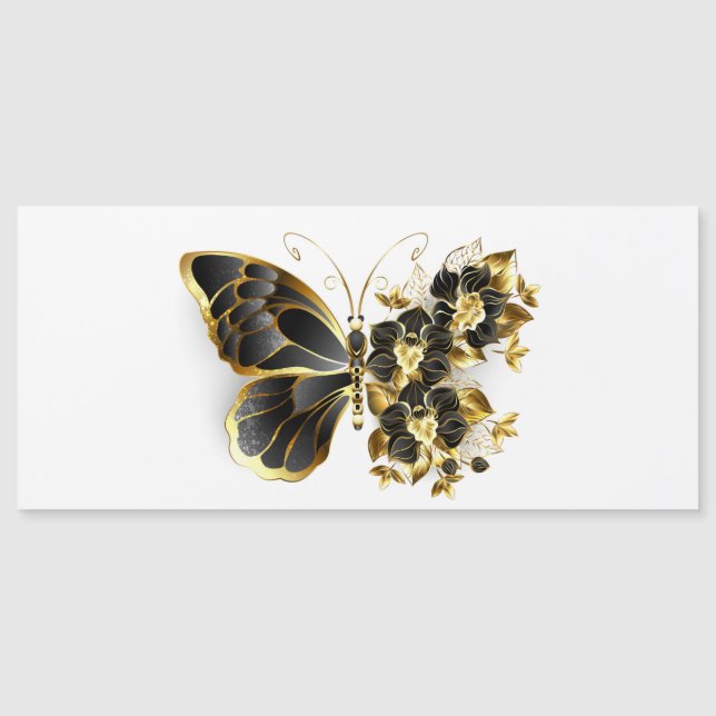 Guld Flower Butterfly med Black Orchid Magnetisk Inbjudningskort (Framsida)
