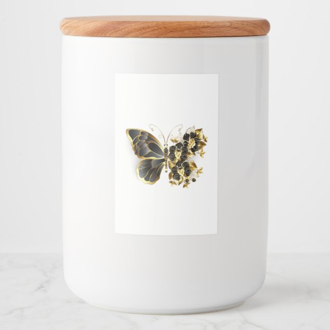 Guld Flower Butterfly med Black Orchid Mat Etikett (Framsida)