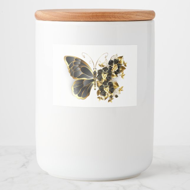 Guld Flower Butterfly med Black Orchid Mat Etiketter (Framsida)