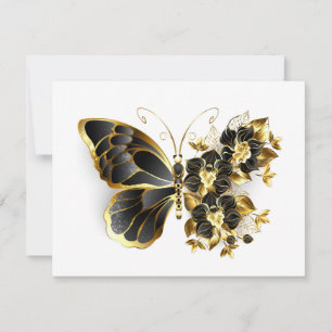 Guld Flower Butterfly med Black Orchid Meddelande