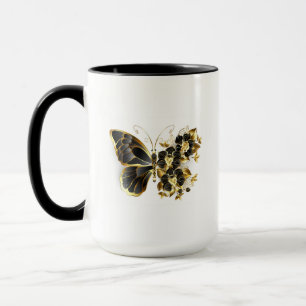 Guld Flower Butterfly med Black Orchid Mugg