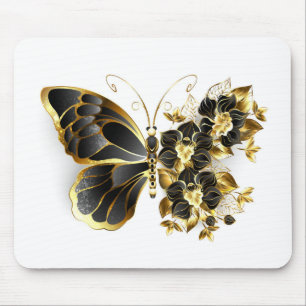 Guld Flower Butterfly med Black Orchid Musmatta