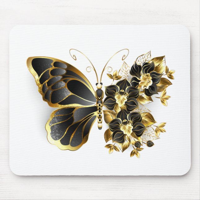 Guld Flower Butterfly med Black Orchid Musmatta (Framsidan)