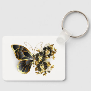 Guld Flower Butterfly med Black Orchid Nyckelring
