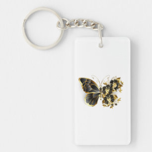 Guld Flower Butterfly med Black Orchid Nyckelring
