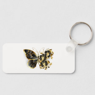 Guld Flower Butterfly med Black Orchid Nyckelring