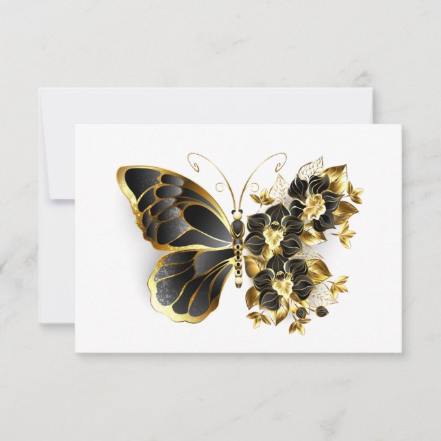 Guld Flower Butterfly med Black Orchid OSA Kort (Framsida)