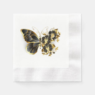 Guld Flower Butterfly med Black Orchid Pappersservett