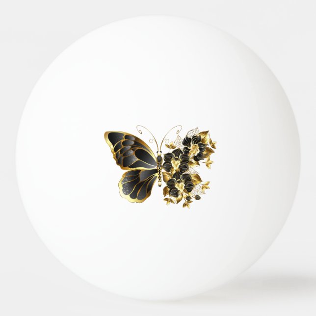 Guld Flower Butterfly med Black Orchid Pingisboll (Framsidan)