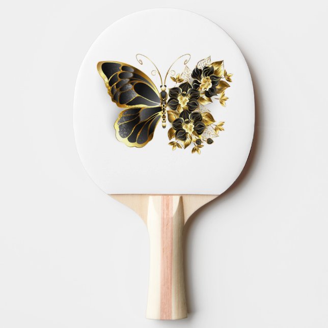 Guld Flower Butterfly med Black Orchid Pingisracket (Framsidan)