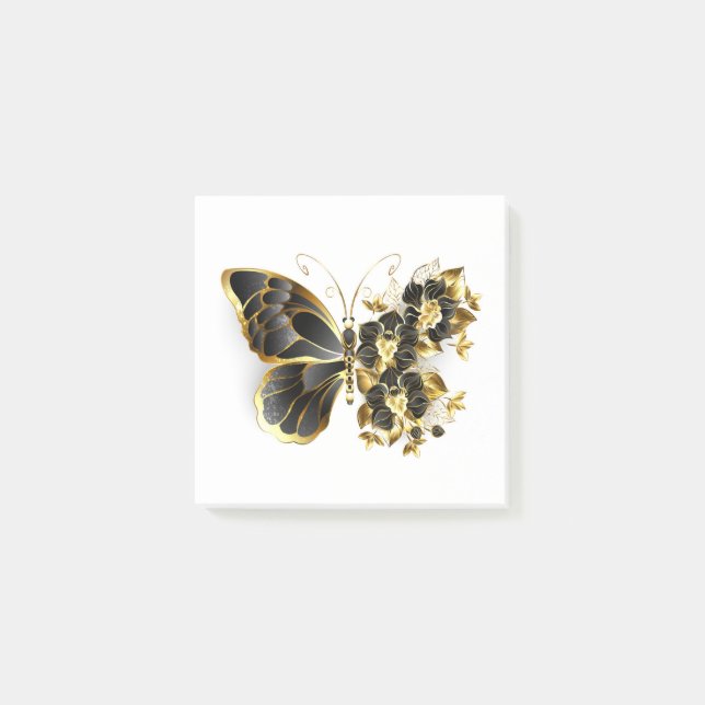 Guld Flower Butterfly med Black Orchid Post-it Block (Framsida)