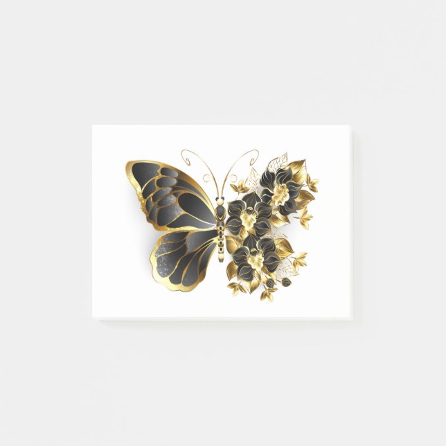 Guld Flower Butterfly med Black Orchid Post-it Block (Framsida)