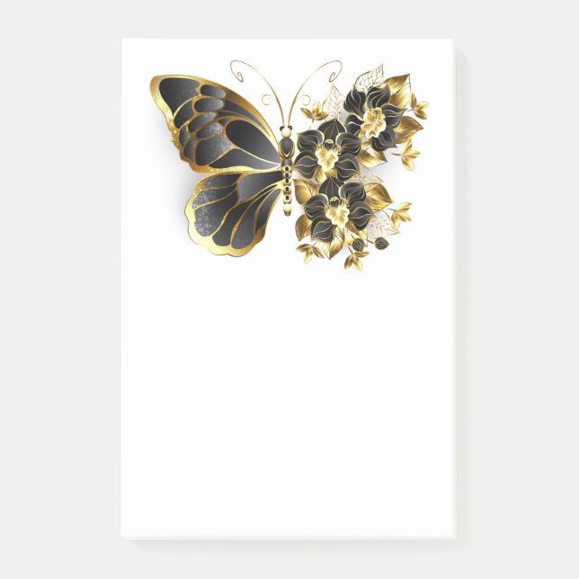 Guld Flower Butterfly med Black Orchid Post-it Block (Framsida)
