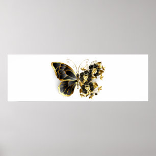 Guld Flower Butterfly med Black Orchid Poster