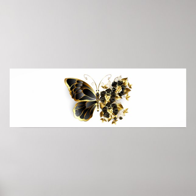 Guld Flower Butterfly med Black Orchid Poster (Framsidan)