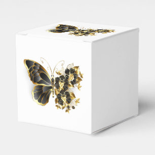Guld Flower Butterfly med Black Orchid Presentaskar