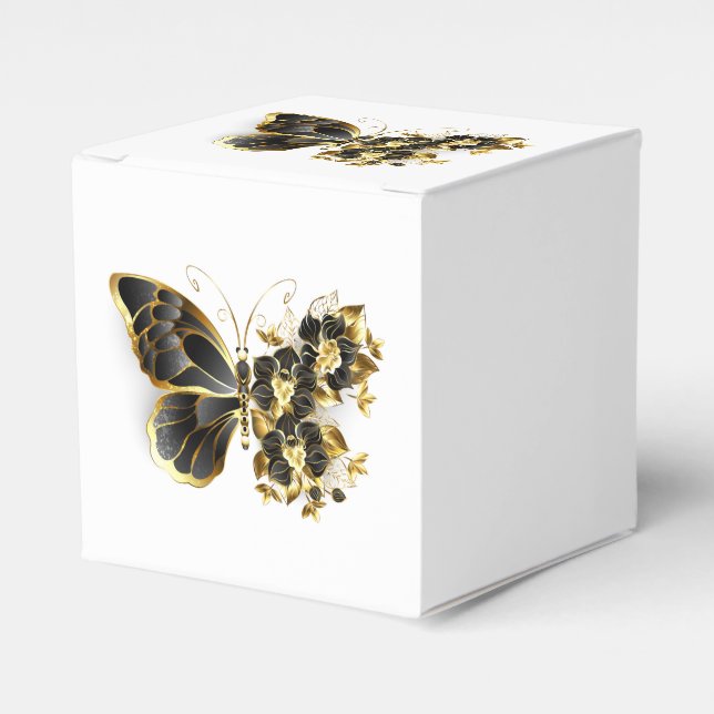 Guld Flower Butterfly med Black Orchid Presentaskar (Framsidan Sidan)