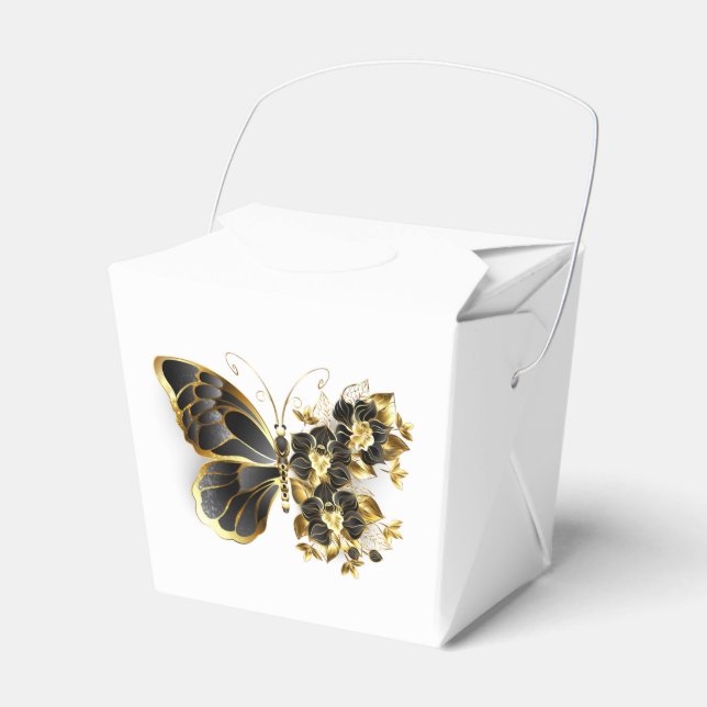Guld Flower Butterfly med Black Orchid Presentaskar (Framsidan Sidan)