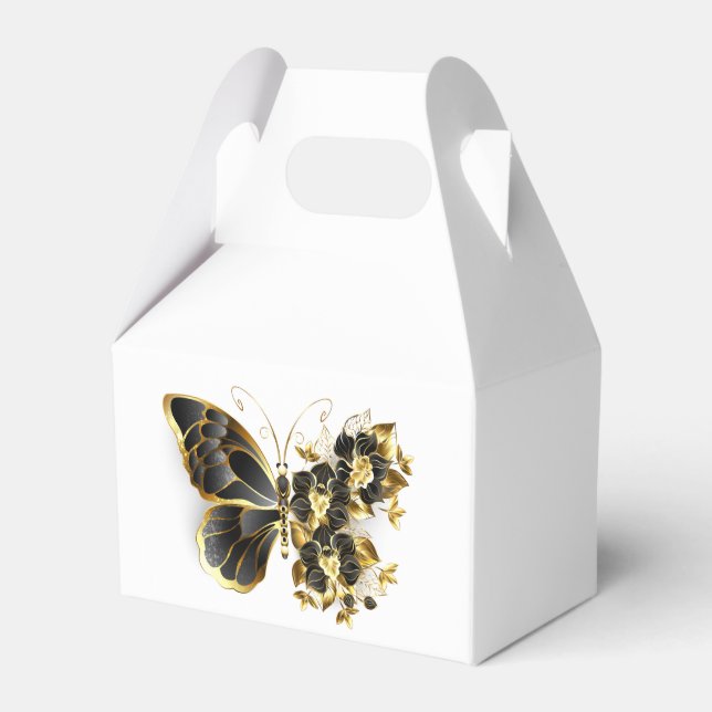 Guld Flower Butterfly med Black Orchid Presentaskar (Framsidan Sidan)