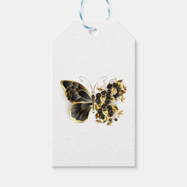 Guld Flower Butterfly med Black Orchid Presentetikett (Framsidan)