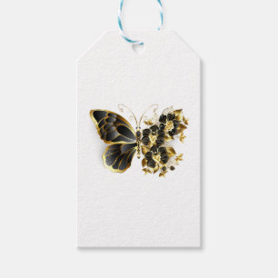 Guld Flower Butterfly med Black Orchid Presentetikett