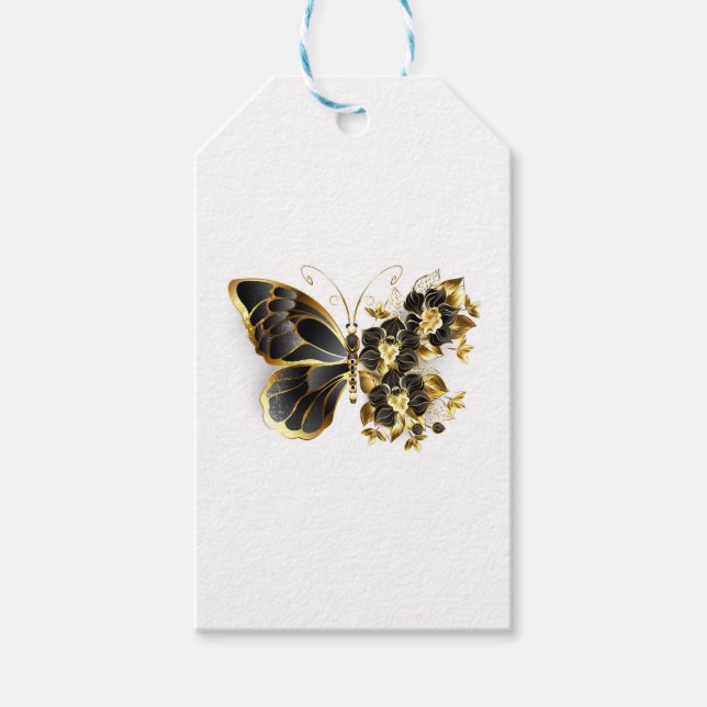 Guld Flower Butterfly med Black Orchid Presentetikett (Framsidan)