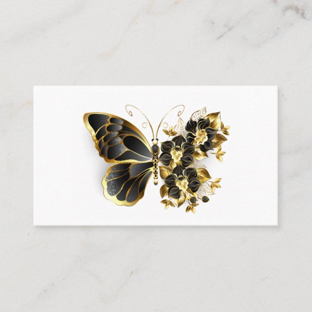 Guld Flower Butterfly med Black Orchid Rabattkort (Framsida)