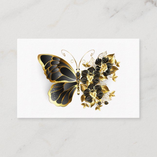Guld Flower Butterfly med Black Orchid Rabattkort (Framsida)