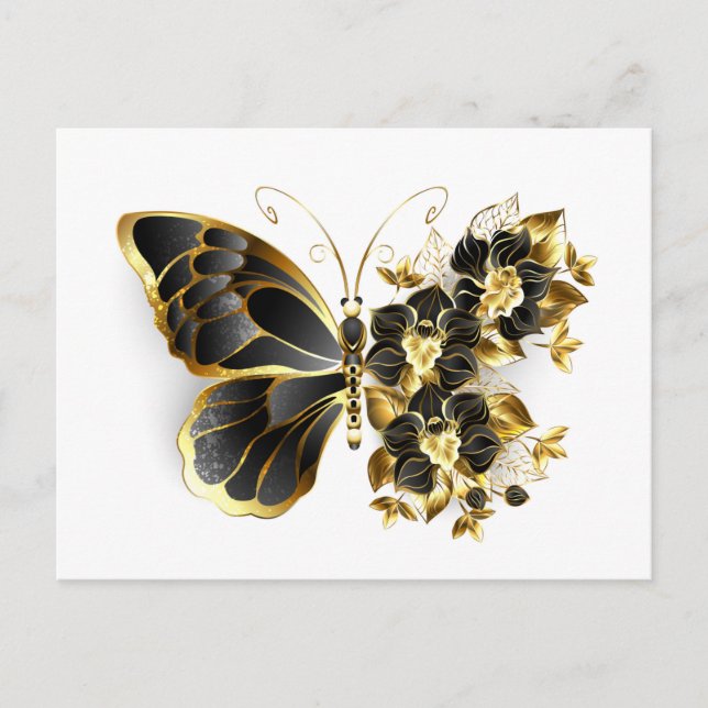 Guld Flower Butterfly med Black Orchid Rådkort (Framsida)