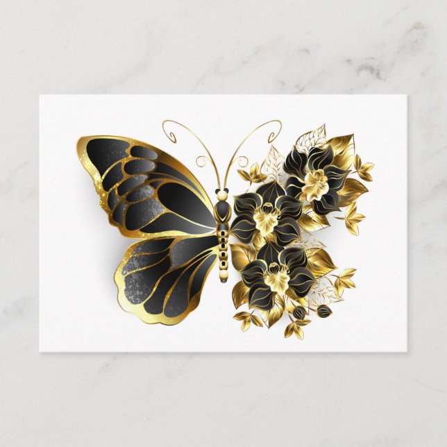 Guld Flower Butterfly med Black Orchid Rådkort (Framsida)