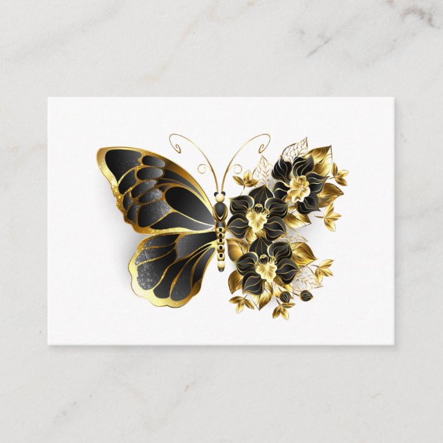 Guld Flower Butterfly med Black Orchid Rådkort (Framsida)