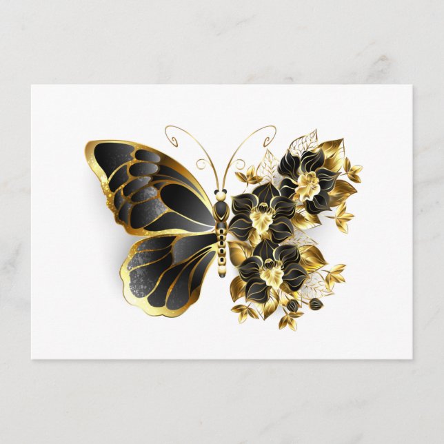 Guld Flower Butterfly med Black Orchid Rådkort (Framsida)