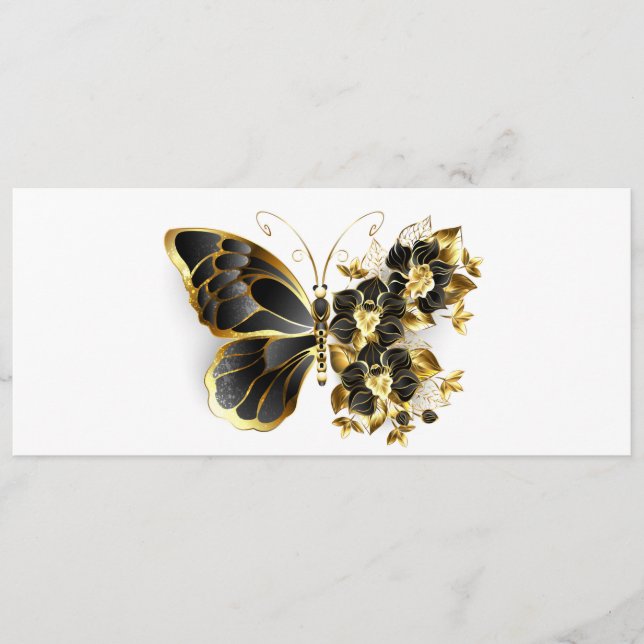 Guld Flower Butterfly med Black Orchid Rådkort (Framsida)