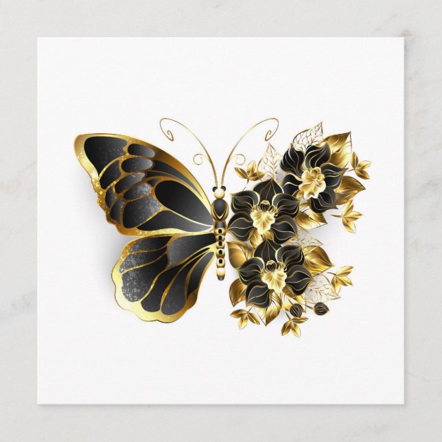 Guld Flower Butterfly med Black Orchid Rådkort (Framsida)