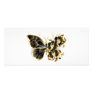 Guld Flower Butterfly med Black Orchid Reklamkort