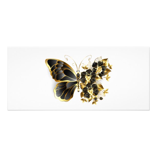 Guld Flower Butterfly med Black Orchid Reklamkort (Framsidan)