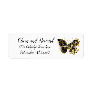 Guld Flower Butterfly med Black Orchid Returadress Etikett