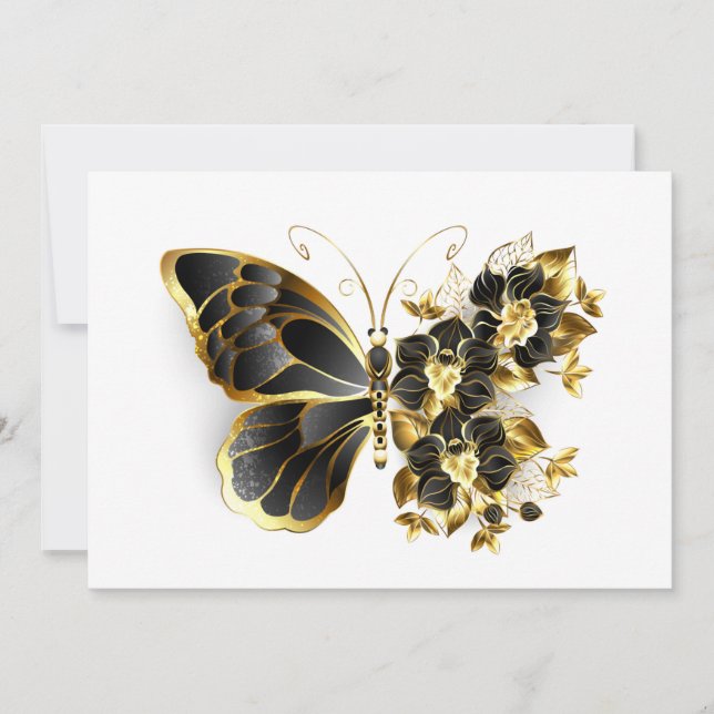 Guld Flower Butterfly med Black Orchid Spara Datumet (Framsida)