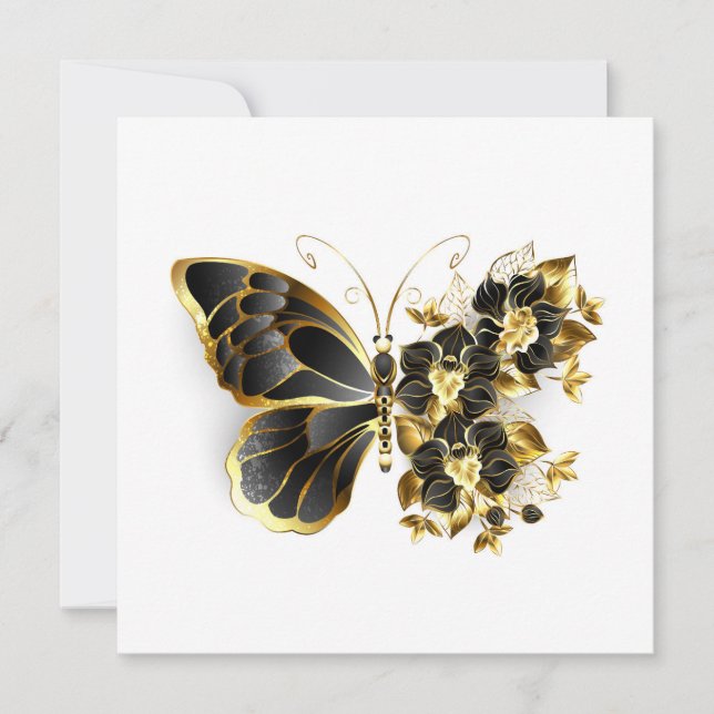 Guld Flower Butterfly med Black Orchid Spara Datumet (Framsida)