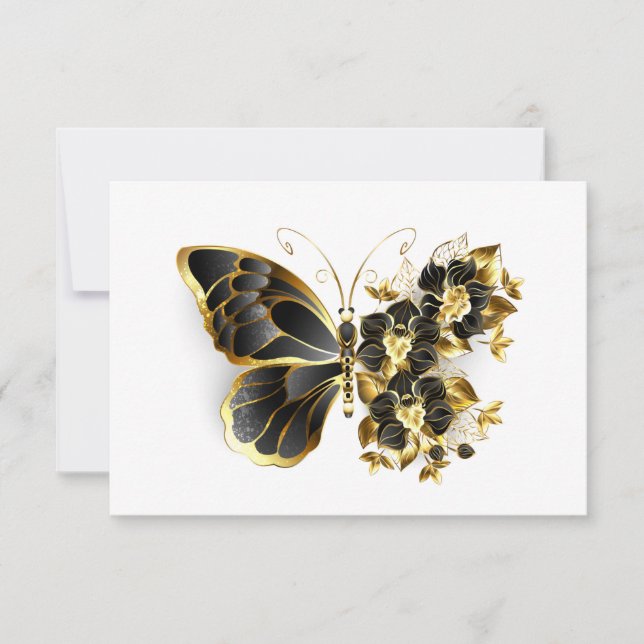Guld Flower Butterfly med Black Orchid Spara Datumet (Framsida)