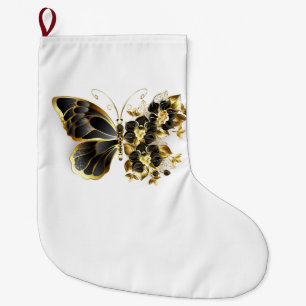 Guld Flower Butterfly med Black Orchid Stor Julstrumpa